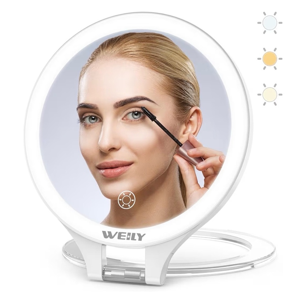 NEW WEILY LED Magnifying Mirror 10X/1X Magnification, Double Sided 6.25” In Pink